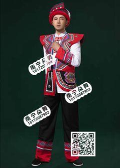 红色三菱飞肩马甲黑裤民族男装