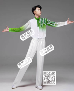 绿白花边烫钻男衬衣套装