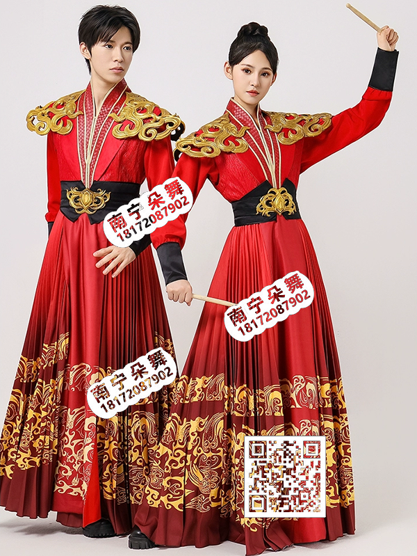 大红金边黑腰马面裙黄鹤楼女开场舞套装